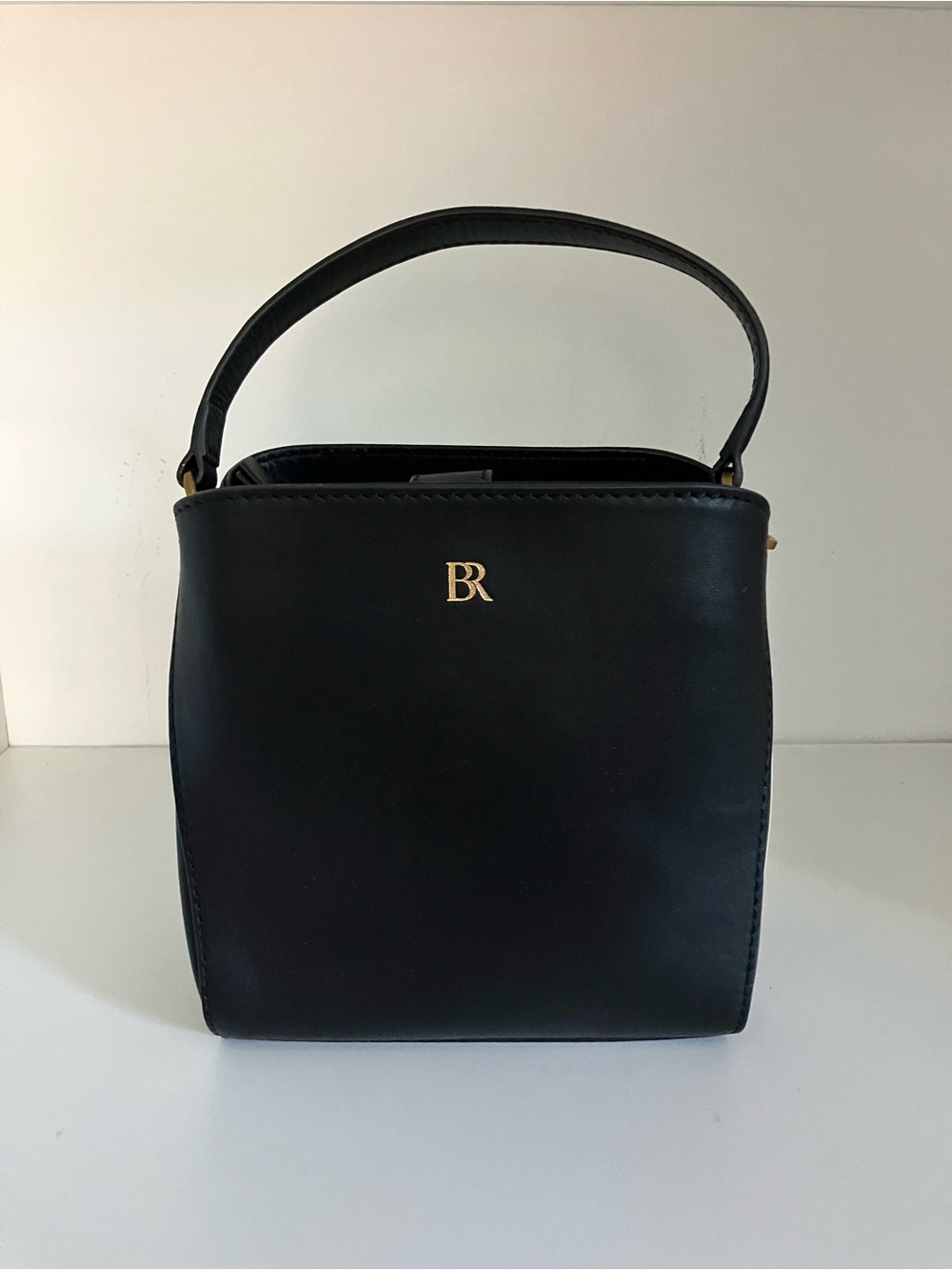 Banana Republic Black Mini Leather Top-Handle Bag with Gold BR Accent